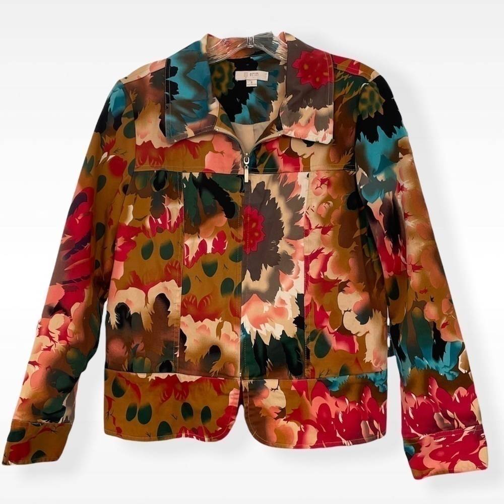 Erin Long Sleeve Lined Jacket, full zip watercolor floral western Y2K, Small‍‍‍﻿